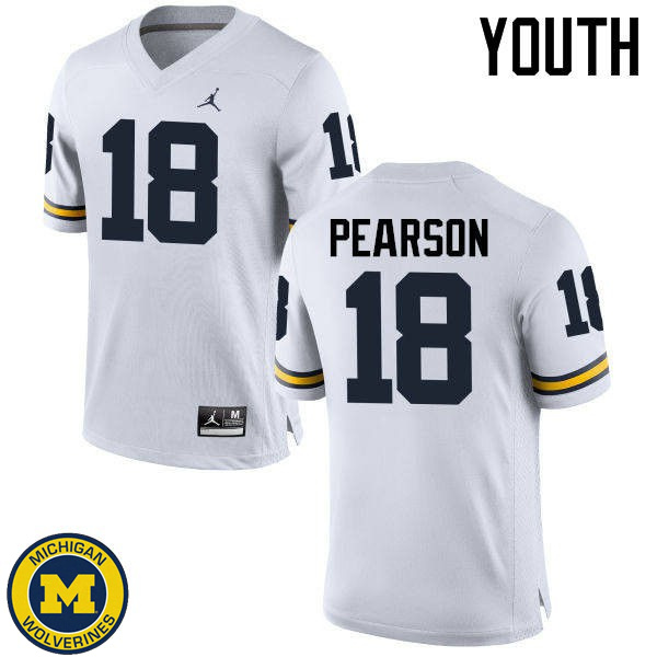 Youth University of Michigan #18 AJ Pearson White Football Jersey